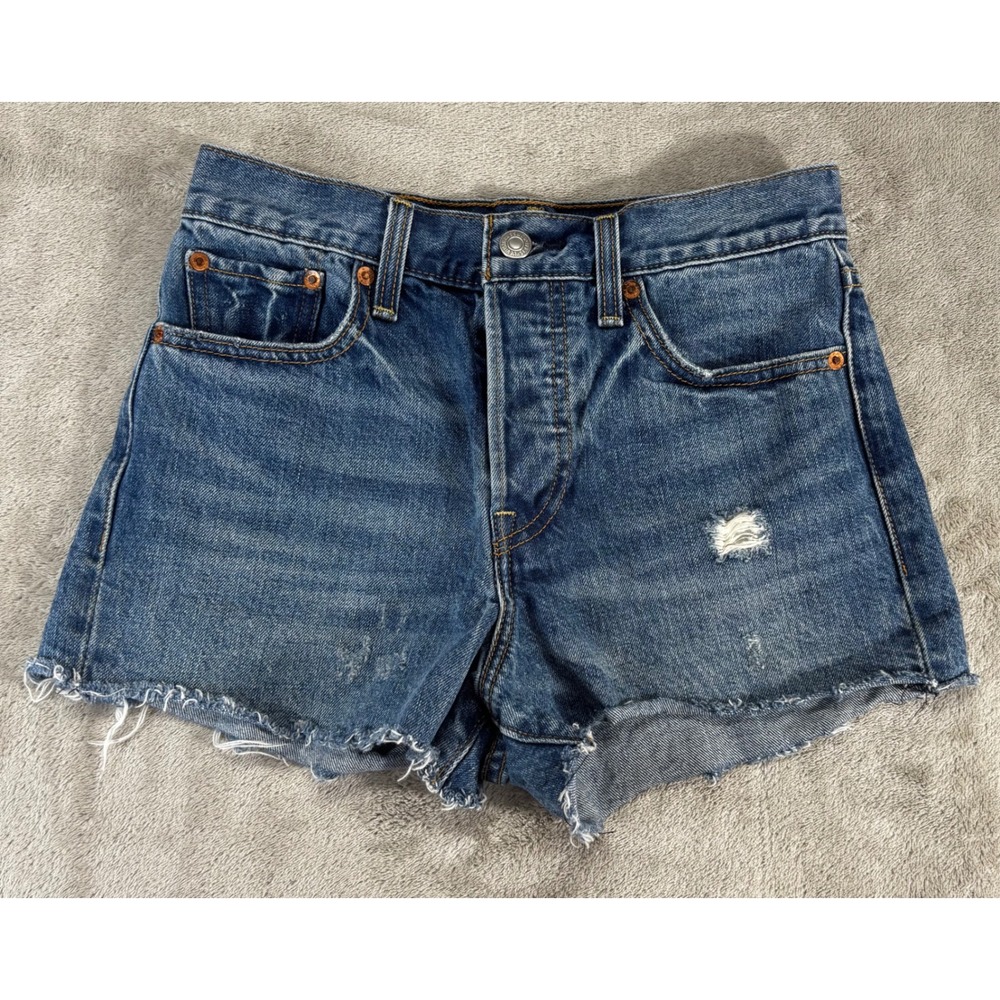 Levi's 501 Denim Shorts Women 25 Blue Excellent Distressed High Rise Button Fly